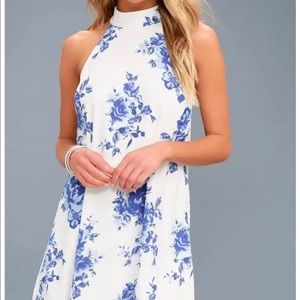 Lulus Darling Dearest Blue and White Floral Print Swing Dress